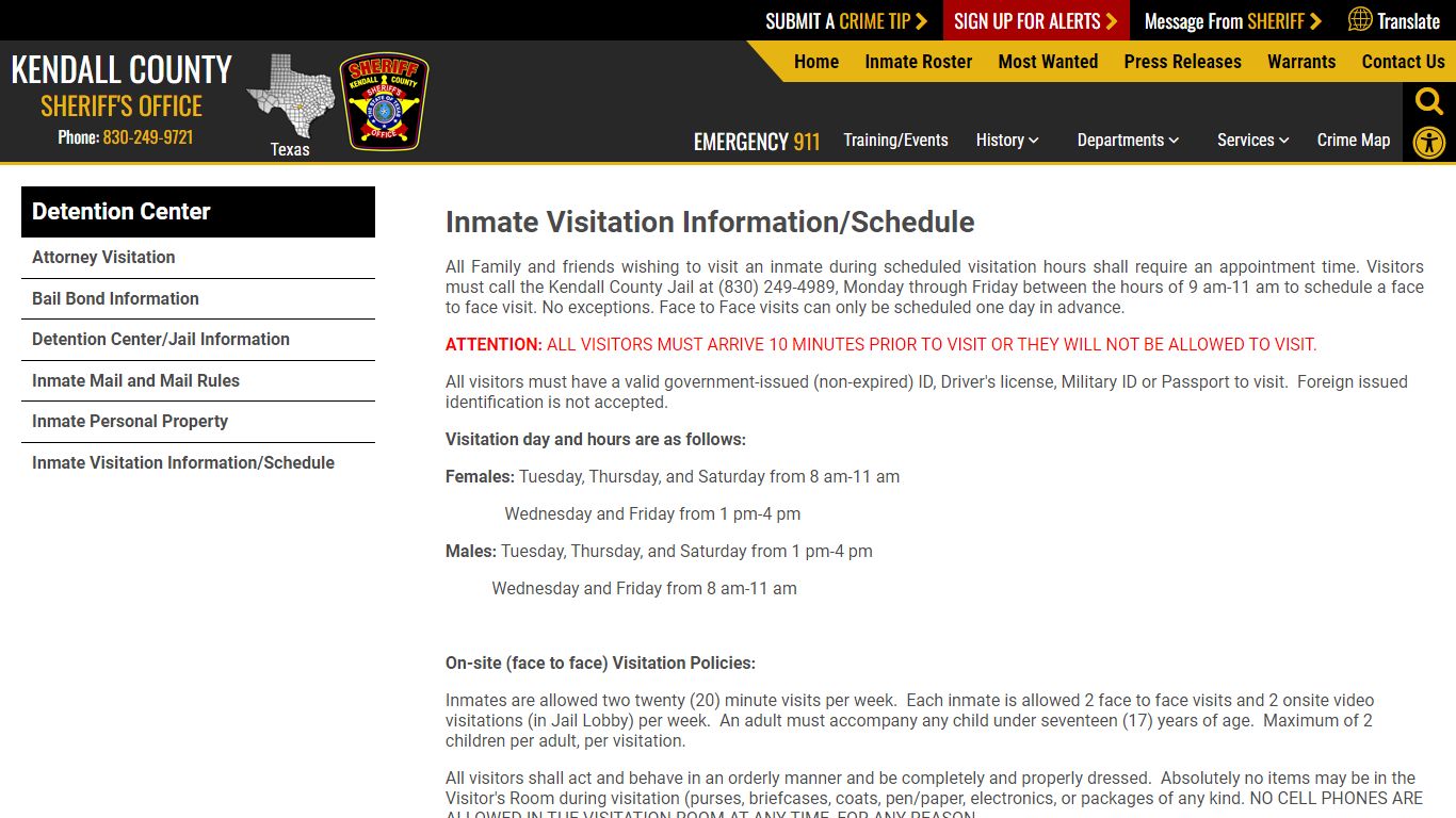 Inmate Visitation Information/Schedule | Kendall County Sheriffs Office