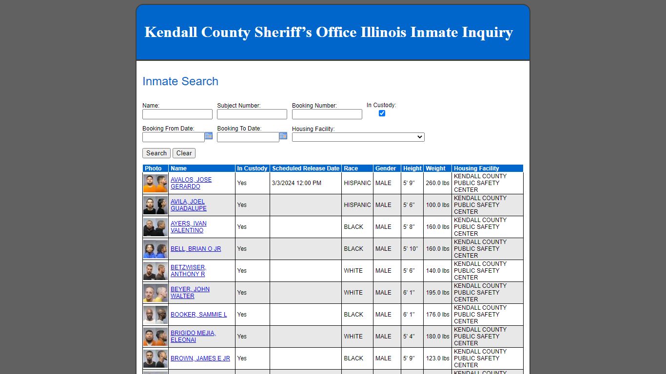 Kendall County Sheriff’s Office Illinois Inmate Inquiry - Inmate Search